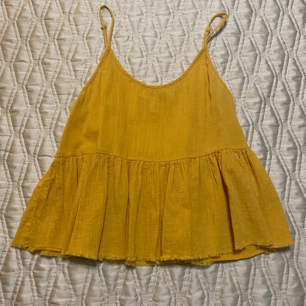 Forever 21 Yellow Sleeveless Peplum Top